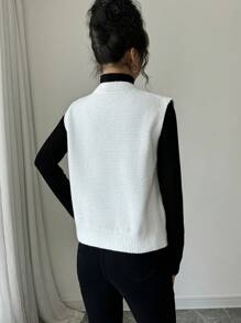 Chiquease 2024 Autumn/Winter V-Neck Plaid Pattern Loose Knitted Vest Sweater For Women - White - View 2