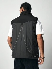 ROMWE MEN Street Life Men's Casual Contrast Color Patchwork Vest, Autumn/Winter - Black - View 5