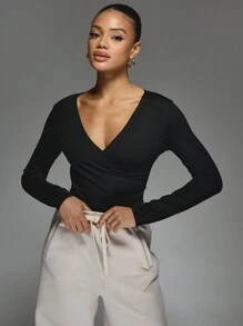 MISSGUIDED Wrap Long Sleeves Sports Bodysuit - Black - View 1