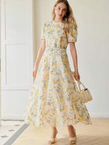 MOTF PREMIUM 对比色网眼花卉刺绣泡泡袖针织上衣 - 彩色 - 查看 8