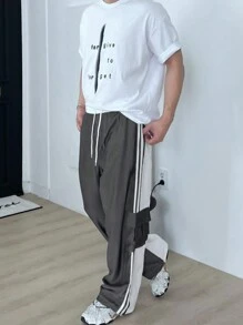 DAZY 男士拼色工装口袋直筒裤 男士慢跑裤 - 灰色 - 查看 1