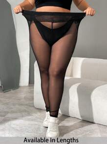 SHEIN PETITE CURVE 大码女式透明网眼女式丝袜，休闲时尚，适合日常穿着