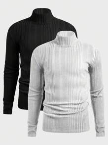 Manfinity VCAY paquete de 2 piezas, talla grande opciones y descuentos, camisetas de manga larga con textura de tejido holgado para hombres, para vacaciones, padre-hijo, pareja a juego, para uso casual/negocios, todos los días, para otoño/invierno, conjunto navideño