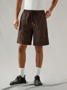 Manfinity VCAY Men's Casual Plain Loose Elastic Waist Straight Leg Woven Shorts - Maroon - View 4