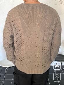 Manfinity CasualKnits Men's Solid Color Crew Neck Long Sleeve Hollow Casual Sweater - Apricot - View 2