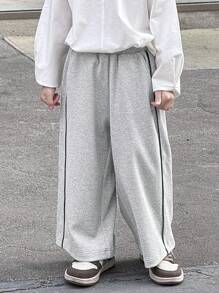 DAZY Young Boy Simple Line Splicing Casual Sweatpants, Daily Relaxed Wear - Grey - View 1