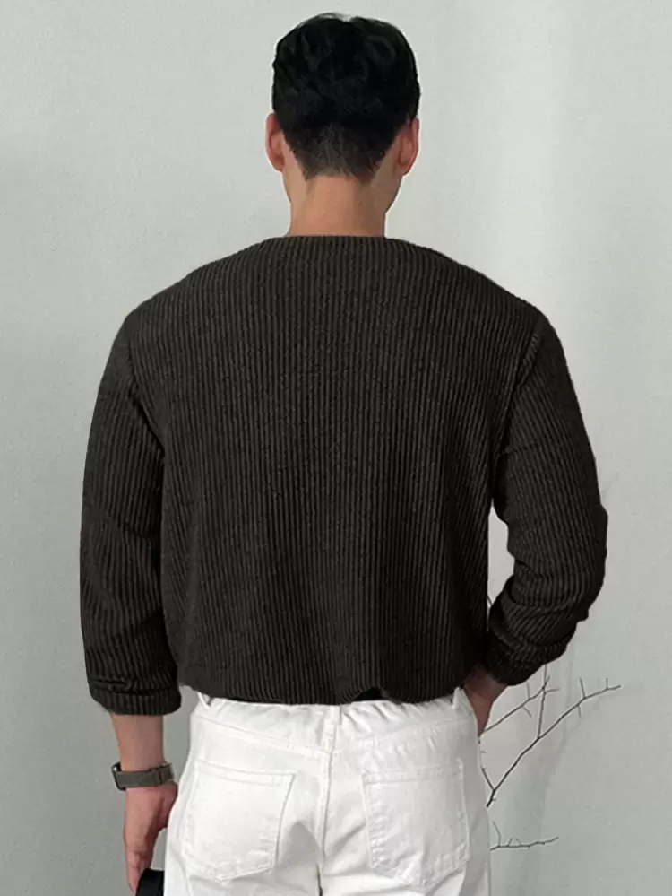 Men's Solid Front Zip Long Sleeve Casual T-Shirt, Autumn Business Attire
