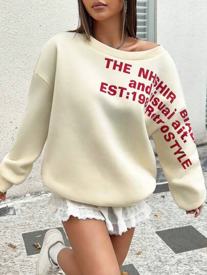 INAWLY 女士字母印花圆领休闲百搭长袖运动衫