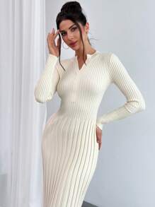 Firerie Women V-Neck Long Sleeve Fitted Solid Color Sweater Dress