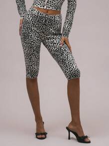 MUSERA 达尔马提亚印花七分裤 Y2K 夏季时尚优雅 - 黑色 - 查看 2