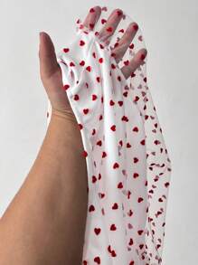 Flirla 大码女式优雅简约心形图案网眼腰长袖衬衫，适合情人节、休闲日常穿着、送礼 - 白色 - 查看 7