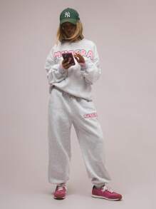 MUSERA Bubble Letter Crew Neck Sweatshirt Casual, Airport Graduation, Back To School, Graduation, Teacher For Women, Back To School - Light Grey - View 4