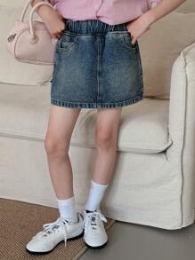 DAZY Váy denim cho bé gái tuổi teen, mùa hè, chuẩn bị đi học. - Rửa trung bình - Xem 3