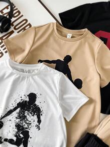 6pcs Tween Boys' Casual Sporty Graphic Round Neck Short Sleeve T-Shirts & Long Pants Set, Suitable For Summer Leisure, Sport, Outdoor, School, Vacation - Multicolor - View 6