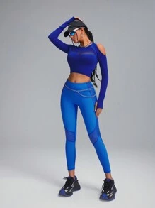Innovista Damen Leggings mit hoher Taille, aus blauer Kunstleder-Patchwork-Optik, dehnbar mit Taschen, für Fitness, Alltag, Laufen, Radfahren, Yoga, Winteroutfits für Frauen, kühles Hellblau - Königsblau - Übersicht 8