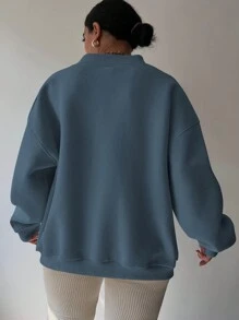 INAWLY 大码休闲纯色落肩卫衣，适合毕业季、返校季、教师节等场合，秋季必备。 - 霧霾藍 - 查看 2