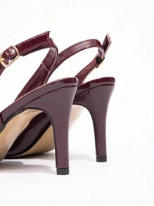 CUCCOO BIZCHIC Women's Pointed Toe Metal Decor Fashion Daily Date Night High Heels - Burgundy - View 5