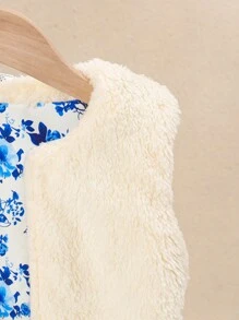 1pc Girls Sleeveless Casual Printed Jacket, Autumn/Winter - Blue - View 5