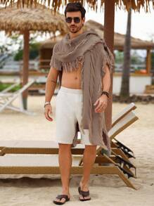 Manfinity RSRT Men's Solid Color Cardigan With Long Sleeves & Tassels, Minimalist Style, Casual For Everyday Wear - Coffee Brown - View 4