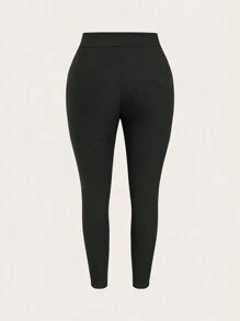 SHEIN ICON Pantaloni casual slim vita alta, con bottoni frontali piani, di taglia grande - Grigio - Visualizzare 2