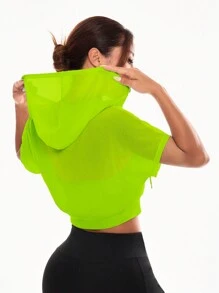 Core Rhythm Women's Solid Color Zip-Up Front Short Sleeve Casual Cropped Sport Jacket - Green - View 5