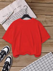 3pcs Pack Girls' Urban Girl With Sunglasses, Butterfly & Car Print Short Sleeve Round Neck T-Shirt, Red/White/Gray - Multicolor - View 3