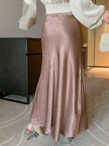DAZY Vrouwen effen kleur hoge taille visgraat zoom elegante lange rok
