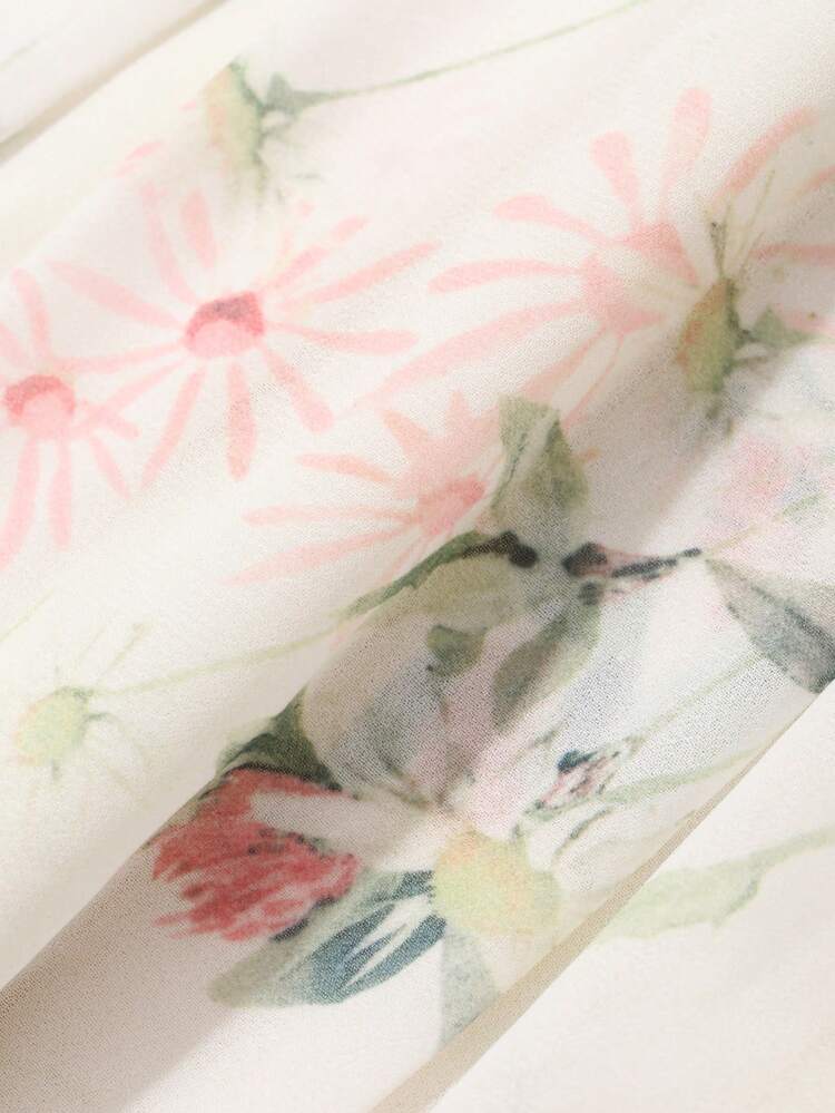 Square Neck Floral Print Lantern Sleeve Midi Dress For Women,Fall Dress Long Sleeve Dress