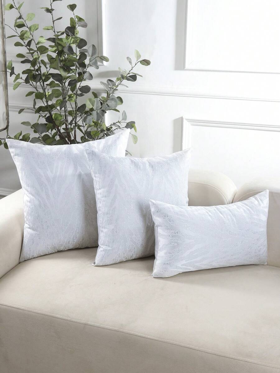 1pc Silver Decorative Throw Pillow Cover With Silver Thread Jacquard Geometric Pattern For Living Room And Bedroom - Silver - View 1
