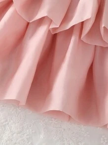 SHEIN 女婴粉色分层公主裙，女婴春季服装，时尚公主裙 - 粉色 - 查看 3