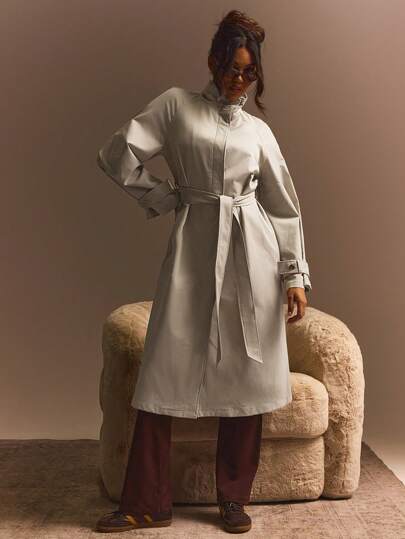 Athîral Abrigo casual de mujer largo con mangas raglan, cuello alto y unicolor para el otoño