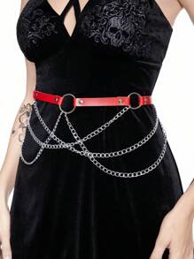 ROMWE Goth 1 pièce Ceinture réglable de style punk à 4 chaînes rouge pour femmes, accessoire de robe de décoration de Noël, polyvalent pour un port quotidien