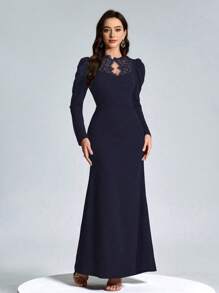 SHEIN Belle Long Sleeve Christmas Party Evening Gown, Slimming Formal Dress, Wedding Guest Dress