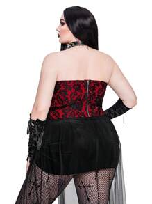 Whyspr 大码性感蕾丝紧身胸衣短款上衣，带蝴蝶结装饰，黑色和红色，适合派对/情人节，76D 花朵图案，适合夏季
