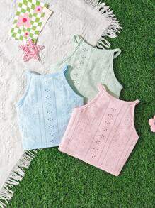 女婴三件套：纯色几何图案吊带背心 - 彩色 - 查看 2