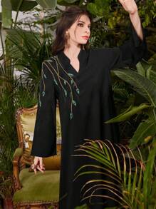 Al Najma Women's Casual Elegant Arabic Design Kaftan Dress For Everyday Wear, Modest - Black - View 4