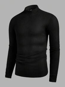 Manfinity Basics Men's 2 Pieces Knitted Fit Basic Casual Style Normal Shoulder Collar Black And White Men's T-Shirt Suitable For Autumn Matching