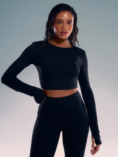 Musera Sport 长袖交叉后背拇指孔上衣 健身房健身