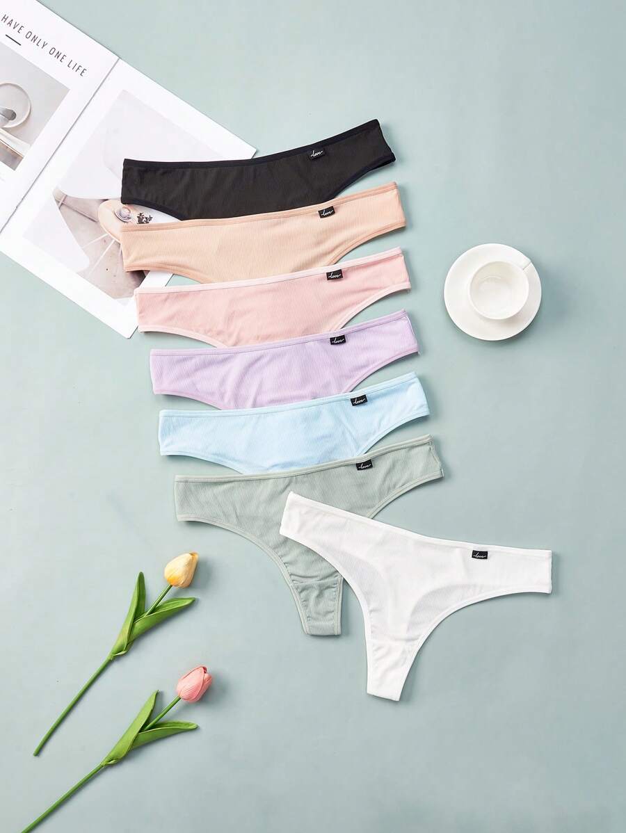 7 bucăți chiloți simpli de culoare solidă pentru femei, îmbrăcăminte zilnică ocazională