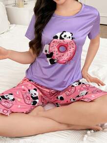 2 件套熊猫和甜甜圈印花短袖七分裤套装 - 彩色 - 查看 6