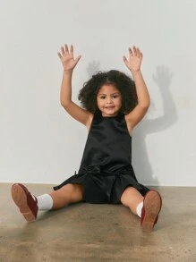 Maija Kids Maija Kids Kleine Mädchen Lässig Rundhals Schleife Dekor Jumpsuit Kleid Schwarzer Rock Kleine Mädchen