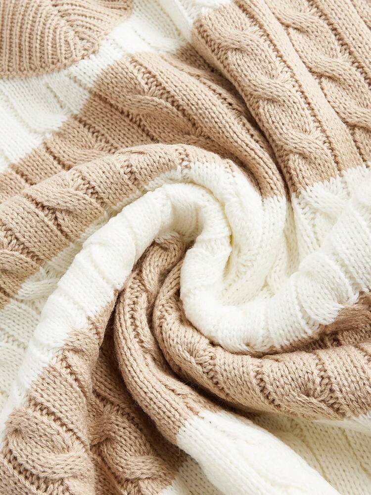 Jouncy Women Casual Color Block Cable Knit Drop Shoulder Loose Pullover Sweater For Autumn/Winter Knit Pullover Fall - Multicolor - View 10