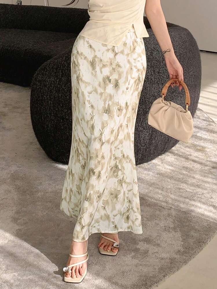 Women's Floral Print Mermaid Hem Skirt, Elegant Summer