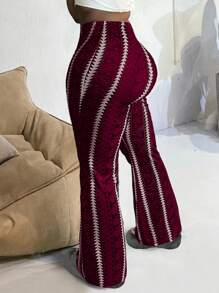 Plus Size Retro Print Slim Flared Leggings - Burgundy - View 4