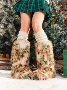 Sugerpunk New Fluffy Tall Snow Boots For Women, Warm Fuzzy Long Shaft Boots, Winter New Year Holiday Valentines - Multicolor - View 1