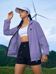 In My Nature 女式字母印花连帽长袖户外雨衣外套女式徒步服装 - 淡紫色 - 查看 9