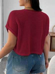 SHEIN EZwear Valentine's Day,Beige Knitted Women Short Sleeve T-Shirt, Minimalist Casual Everyday Wear