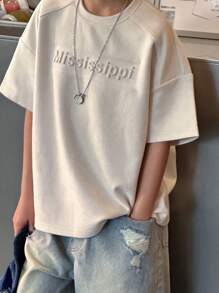 Dazy Kids Áo thun thường ngày tay ngắn cổ tròn màu trơn cho bé trai tuổi mới lớn, quần áo trở lại trường - Màu be - Xem 5