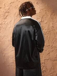 Forever 21 Men's Vintage Style Colorblock Print Polo Collar Long Sleeve Jersey - Black - View 2