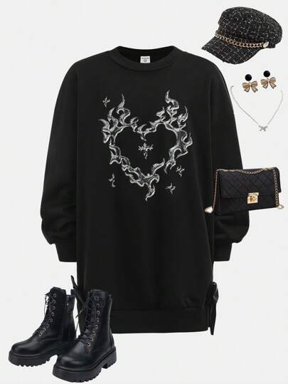 SHEIN Tween Girl Loose Casual Sports Letter Print Bow Decorated Sweatshirt